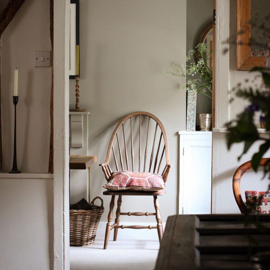 Windsor high back dining chair in a cottage hallway