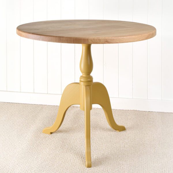Cheshire Round Oak Dining Table painted in Sudbury Yellow