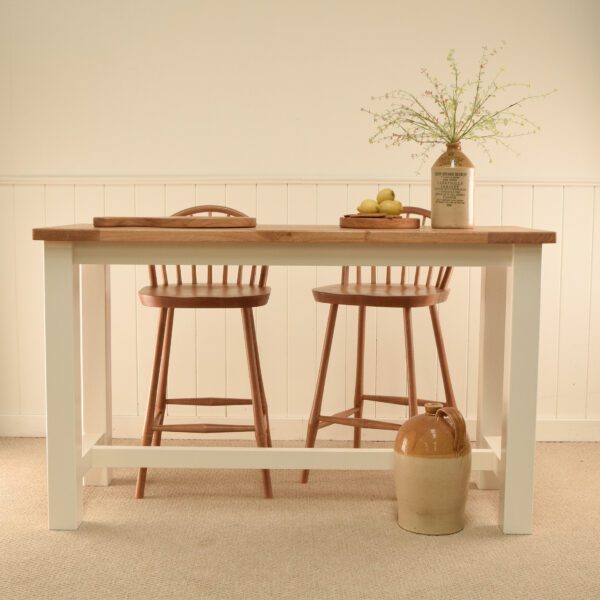 Windsor white oak kitchen island set with Windsor bar stools